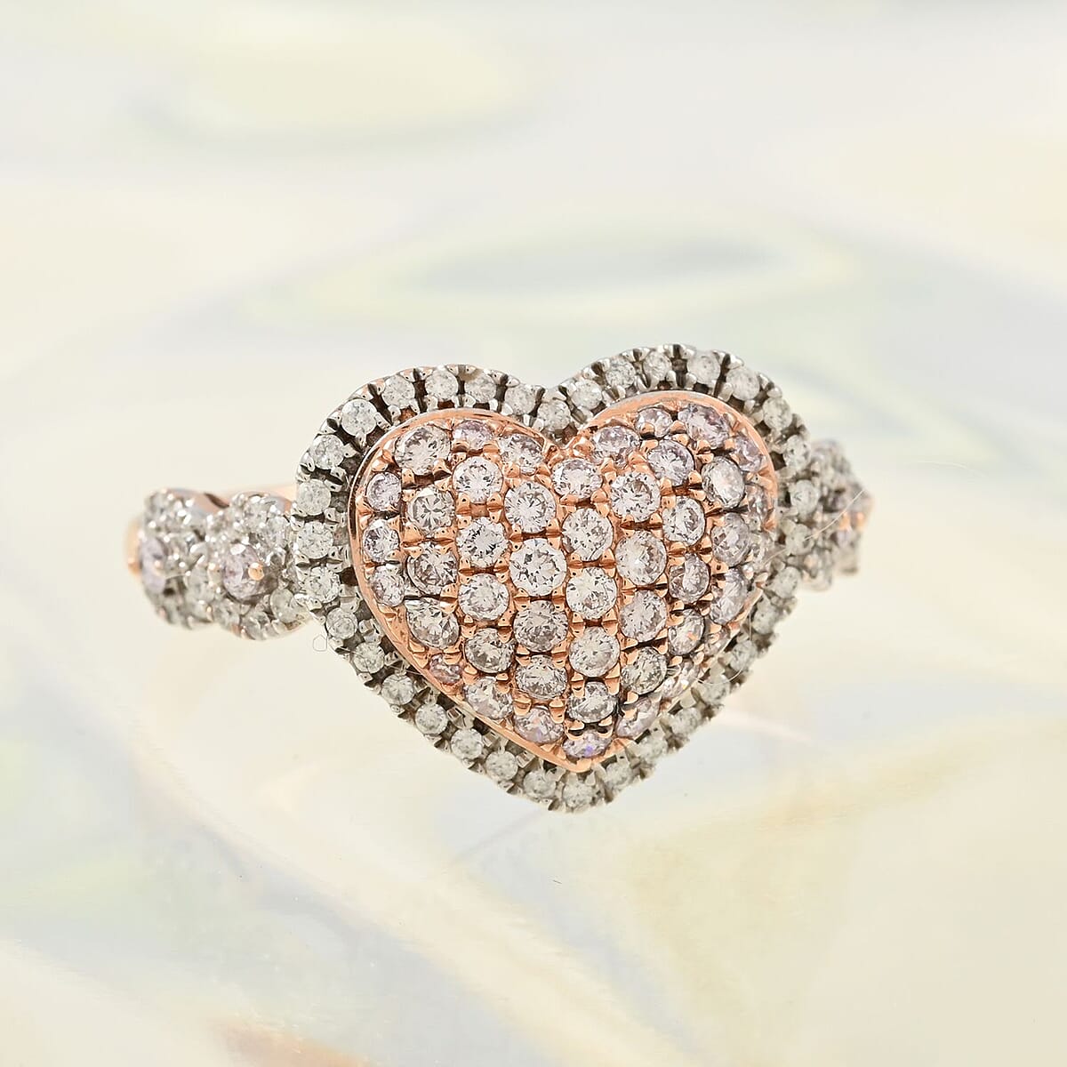 14K Rose Gold Natural Pink and White Diamond SI-I1 Heart Ring (Size 5.0) 5.90 Grams 0.75 ctw image number 1
