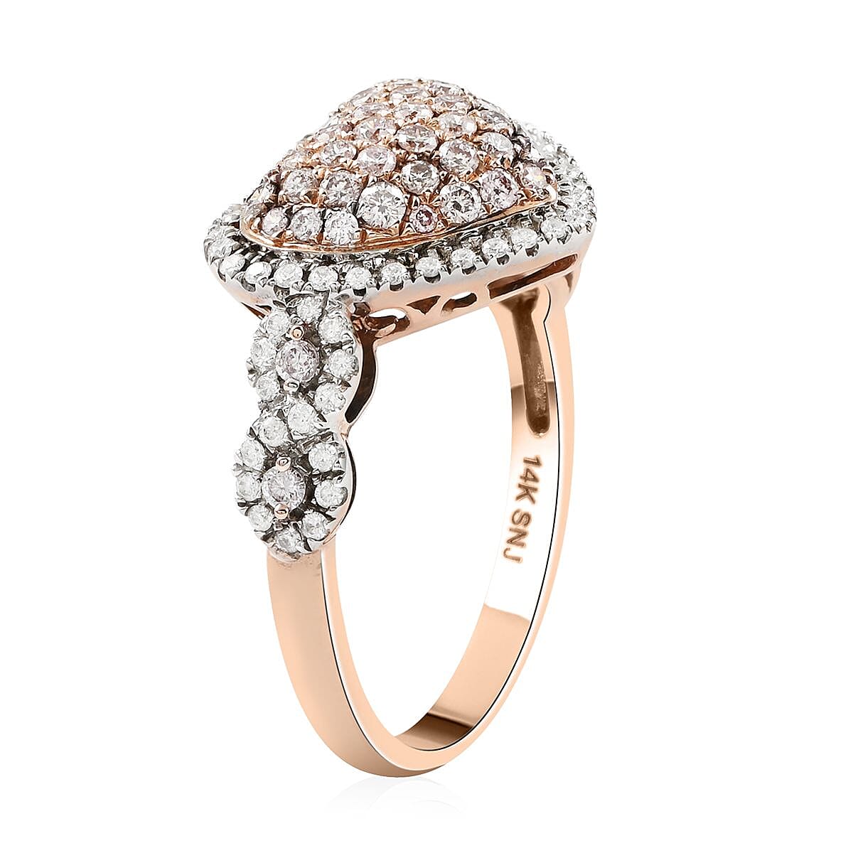 14K Rose Gold Natural Pink and White Diamond SI-I1 Heart Ring (Size 5.0) 5.90 Grams 0.75 ctw image number 3