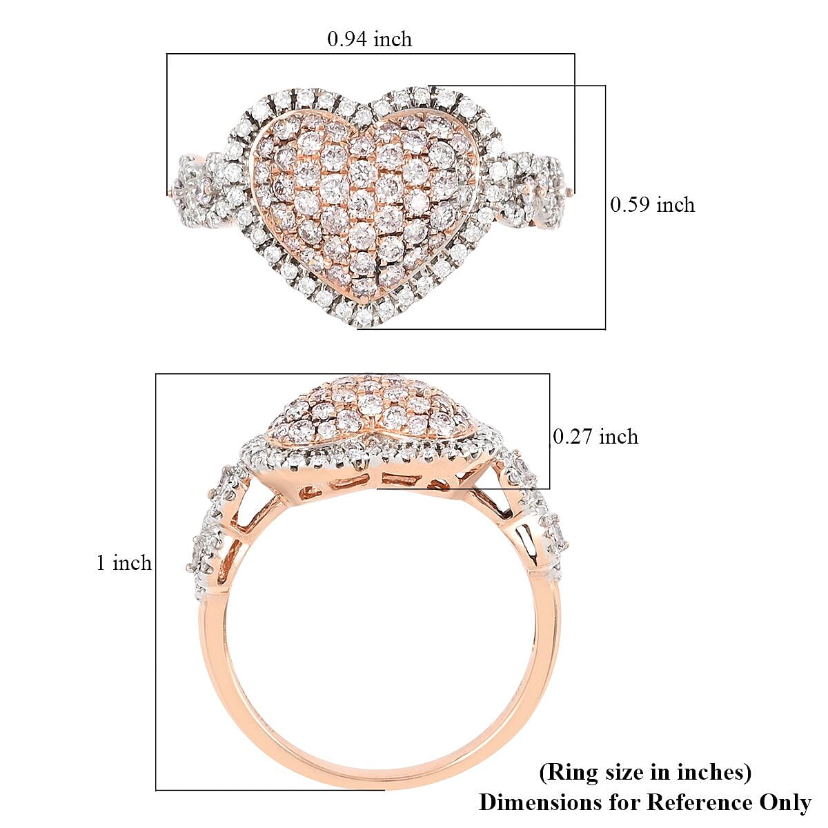14K Rose Gold Natural Pink and White Diamond SI-I1 Heart Ring (Size 5.0) 5.90 Grams 0.75 ctw image number 5