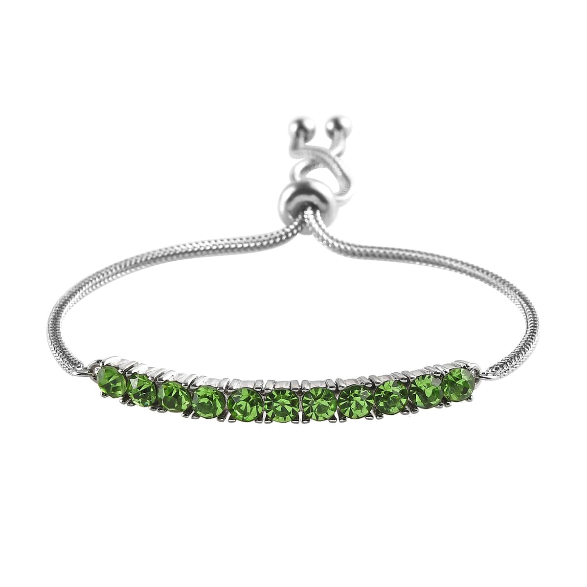 Peridot Color Crystal Bolo Bracelet in Stainless Steel , Tarnish-Free, Waterproof, Sweat Proof Jewelry image number 0