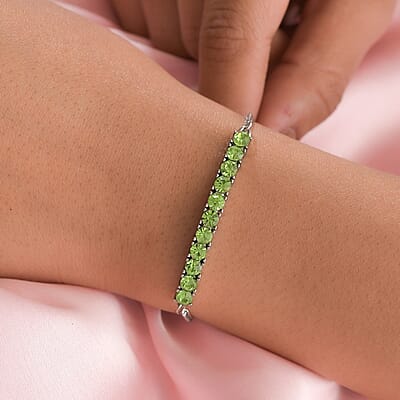 Peridot Color Crystal Bolo Bracelet in Stainless Steel , Tarnish-Free, Waterproof, Sweat Proof Jewelry