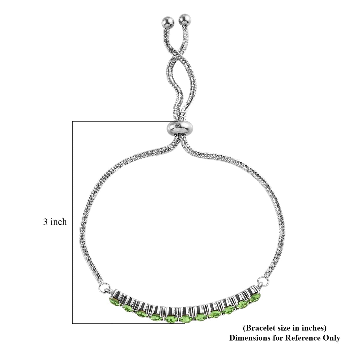 Peridot Color Crystal Bolo Bracelet in Stainless Steel , Tarnish-Free, Waterproof, Sweat Proof Jewelry image number 4