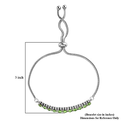Peridot Color Crystal Bolo Bracelet in Stainless Steel , Tarnish-Free, Waterproof, Sweat Proof Jewelry