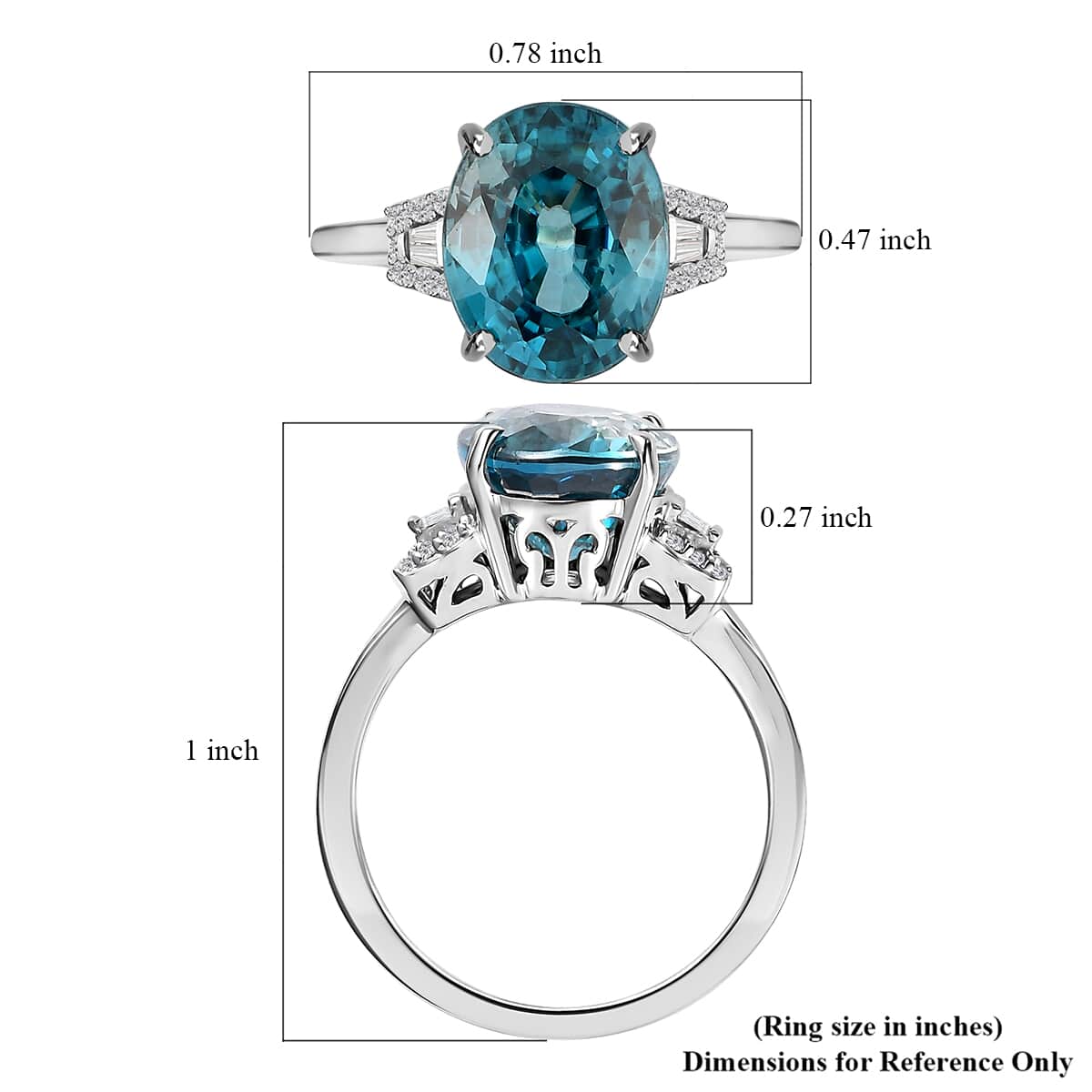 LUXORO 14K White Gold AAA Cambodian Blue Zircon and G-H I3 Diamond Ring 2.50 Grams 6.40 ctw image number 5