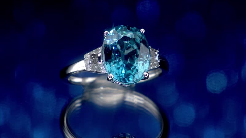 LUXORO 14K White Gold AAA Cambodian Blue Zircon and G-H I3 Diamond Ring 2.50 Grams 6.40 ctw