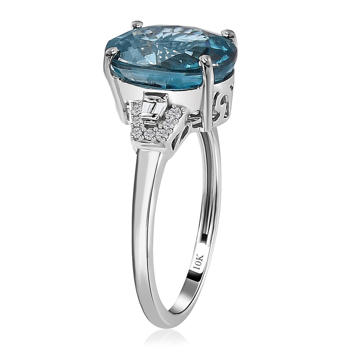 Luxoro 14K White Gold AAA Cambodian Blue Zircon and G-H I3 Diamond Ring (Size 8.0) 6.40 ctw image number 3