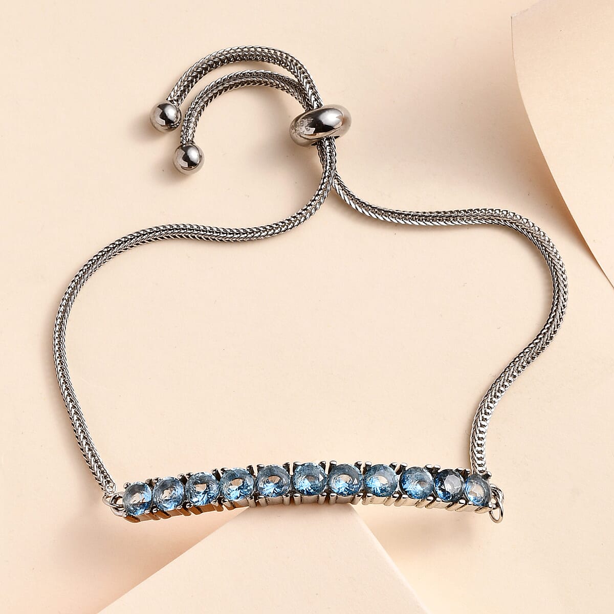 Signity Ice Blue Topaz Bolo Bracelet in Stainless Steel (9.50 In) 3.20 ctw image number 1