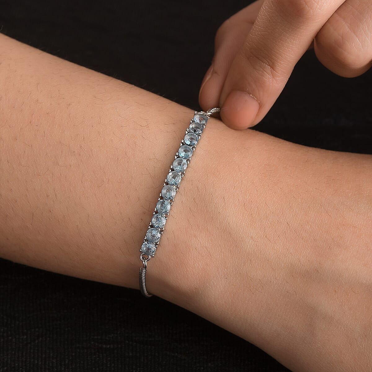 Signity Ice Blue Topaz Bolo Bracelet in Stainless Steel (9.50 In) 3.20 ctw image number 2