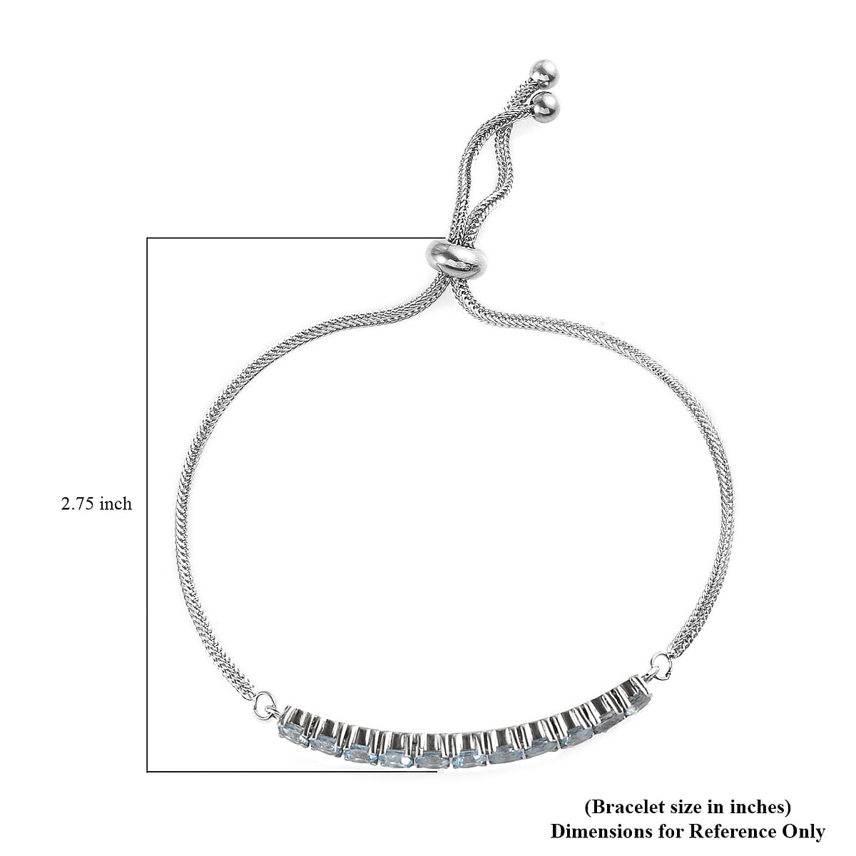 Signity Ice Blue Topaz Bolo Bracelet in Stainless Steel (9.50 In) 3.20 ctw image number 4