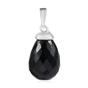 Thai Black Spinel Drop Pendant in Sterling Silver 14.75 ctw