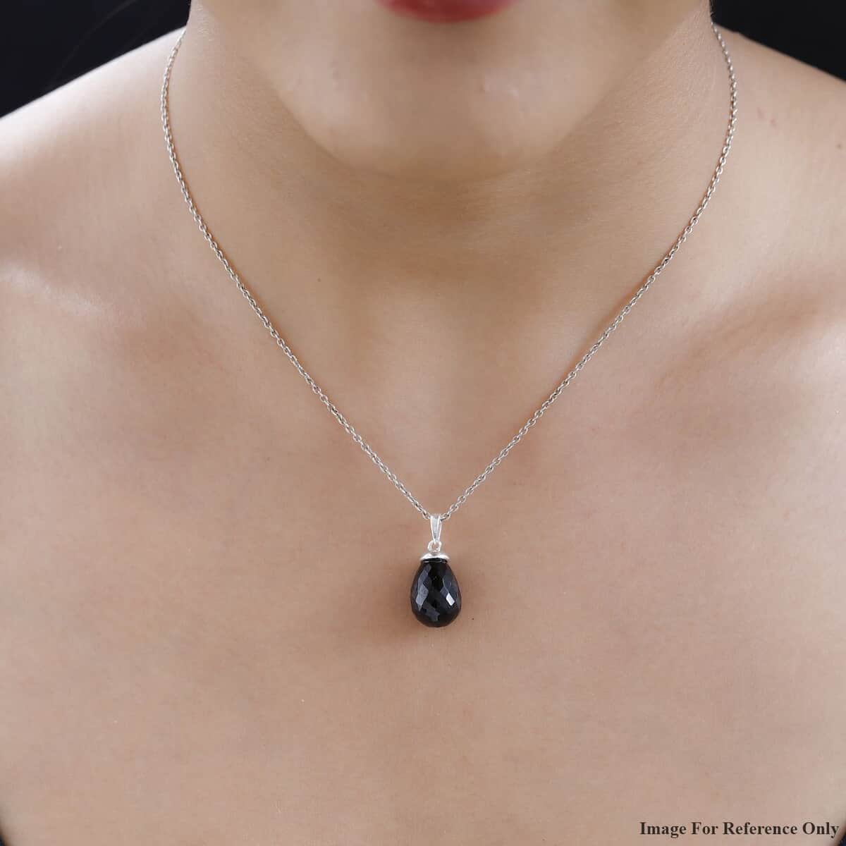 Thai Black Spinel Drop Pendant in Sterling Silver 14.75 ctw image number 2