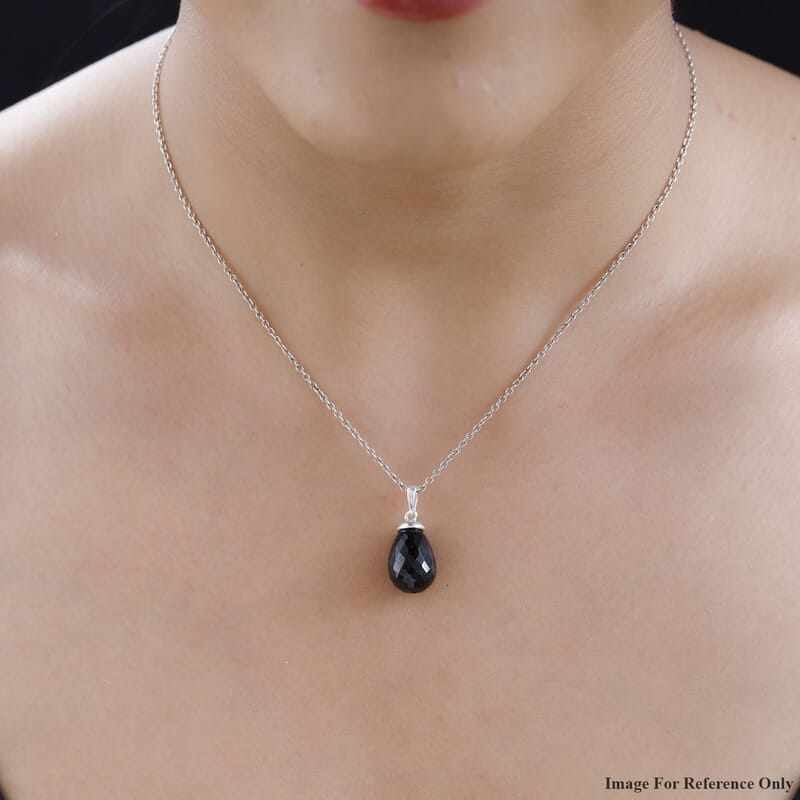 Thai Black Spinel Drop Pendant in Sterling Silver 14.75 ctw