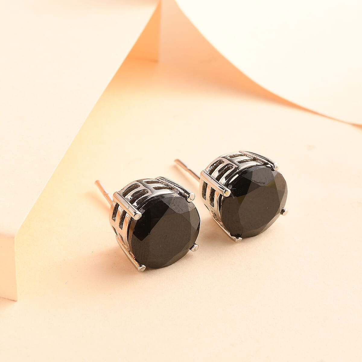 Thai Black Spinel Solitaire Stud Earrings in Stainless Steel 9.90 ctw image number 1