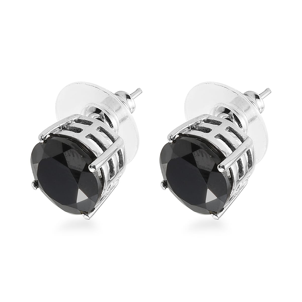 Thai Black Spinel Solitaire Stud Earrings in Stainless Steel 9.90 ctw