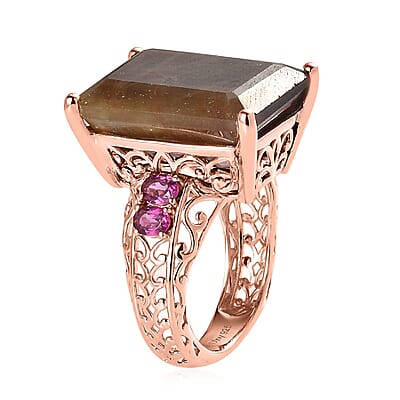 Chocolate Sapphire and Rhodolite Garnet Ring in Vermeil Rose Gold Over Sterling Silver (Size 10.0) 36.40 ctw