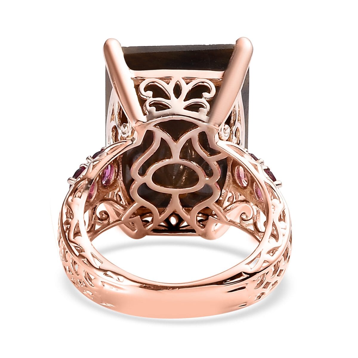 Natural Chocolate Sapphire and Orissa Rhodolite Garnet Ring in Vermeil Rose Gold Over Sterling Silver 36.40 ctw image number 4
