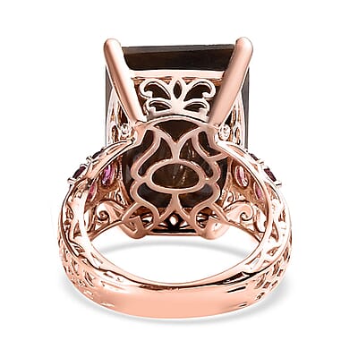 Chocolate Sapphire and Rhodolite Garnet Ring in Vermeil Rose Gold Over Sterling Silver (Size 10.0) 36.40 ctw