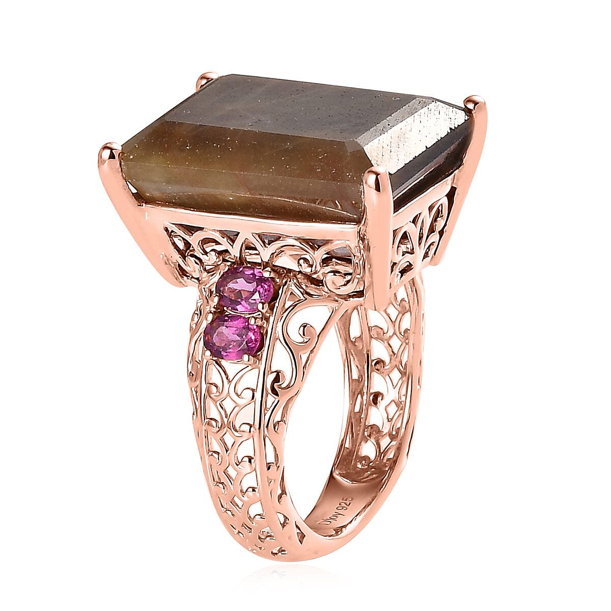 Chocolate Sapphire and Rhodolite Garnet Ring in Vermeil Rose Gold Over Sterling Silver (Size 7.0) 36.40 ctw image number 3
