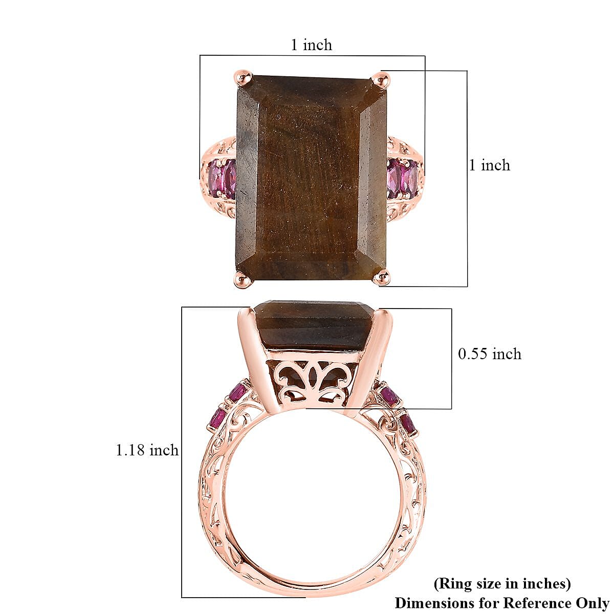 Chocolate Sapphire and Rhodolite Garnet Ring in Vermeil Rose Gold Over Sterling Silver (Size 7.0) 36.40 ctw image number 5