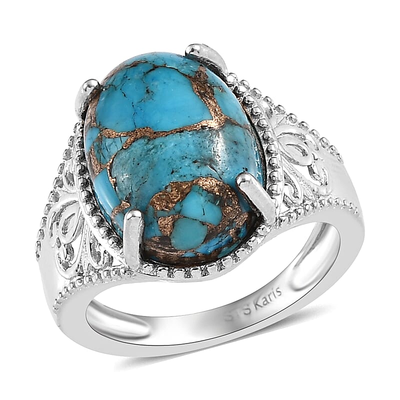 Karis Chestnut Brine Turquoise Solitaire Ring in Platinum Bond (Size 10.0) 6.85 ctw