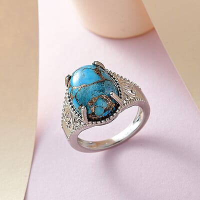 Karis Chestnut Brine Turquoise Solitaire Ring in Platinum Bond (Size 10.0) 6.85 ctw