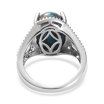 Karis Chestnut Brine Turquoise Solitaire Ring in Platinum Bond (Size 10.0) 6.85 ctw