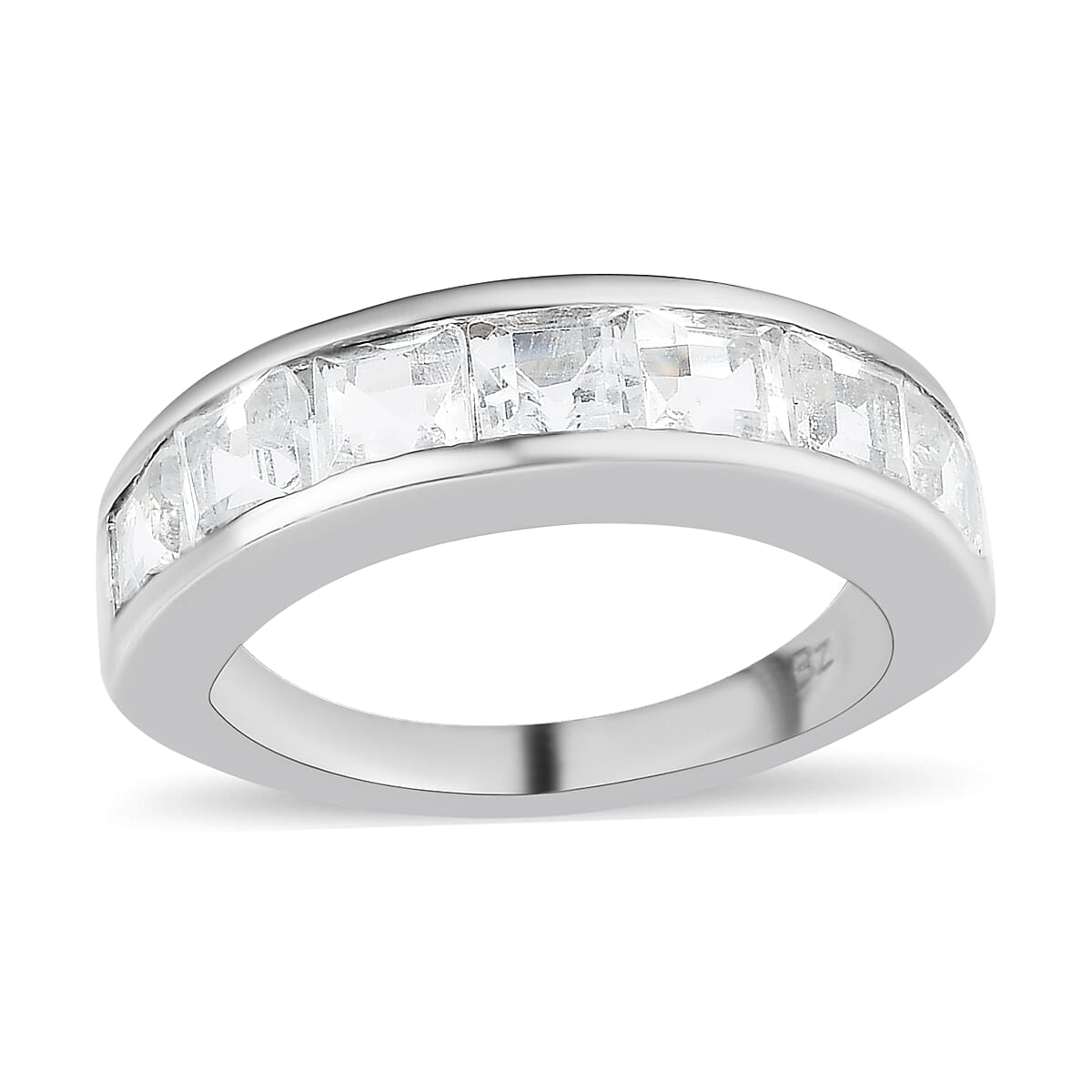 White Topaz Half Eternity Band Ring in Platinum Over Bronze (Size 10.0) 3.15 ctw