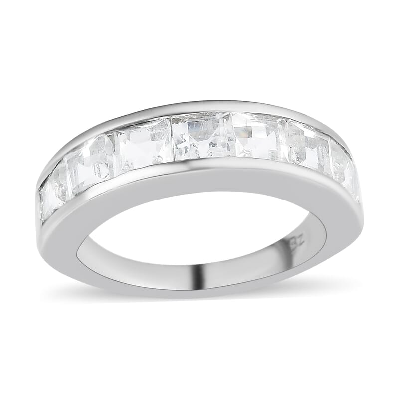 White Topaz Half Eternity Band Ring in Platinum Over Bronze (Size 10.0) 3.15 ctw