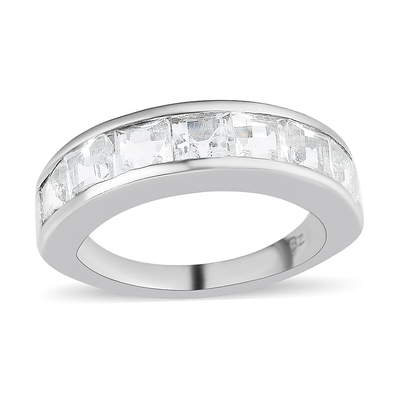 White Topaz Half Eternity Band Ring in Platinum Over Bronze (Size 10.0) 3.15 ctw