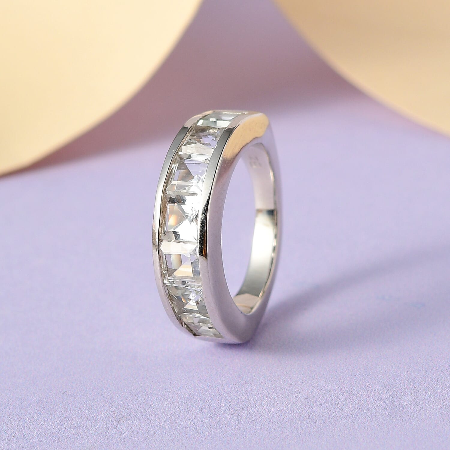 White Topaz Half Eternity Band Ring in Platinum Over Bronze (Size 10.0) 3.15 ctw