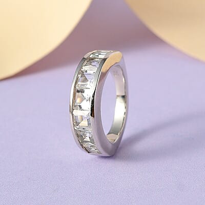 White Topaz Half Eternity Band Ring in Platinum Over Bronze (Size 10.0) 3.15 ctw