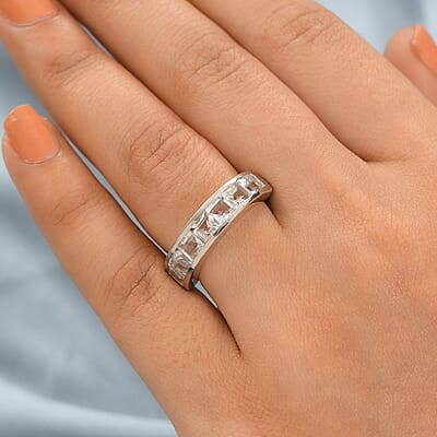White Topaz Half Eternity Band Ring in Platinum Over Bronze (Size 10.0) 3.15 ctw