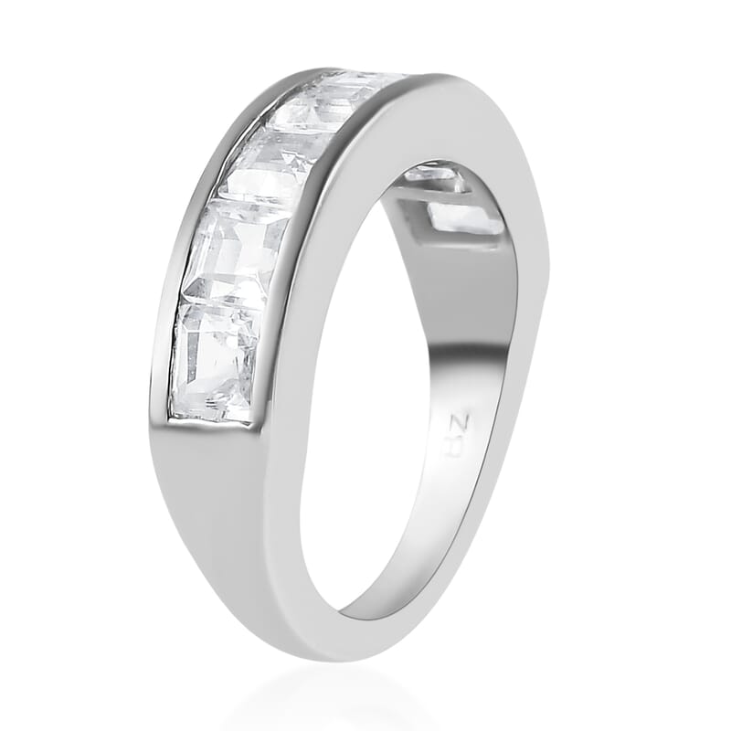 White Topaz Half Eternity Band Ring in Platinum Over Bronze (Size 10.0) 3.15 ctw