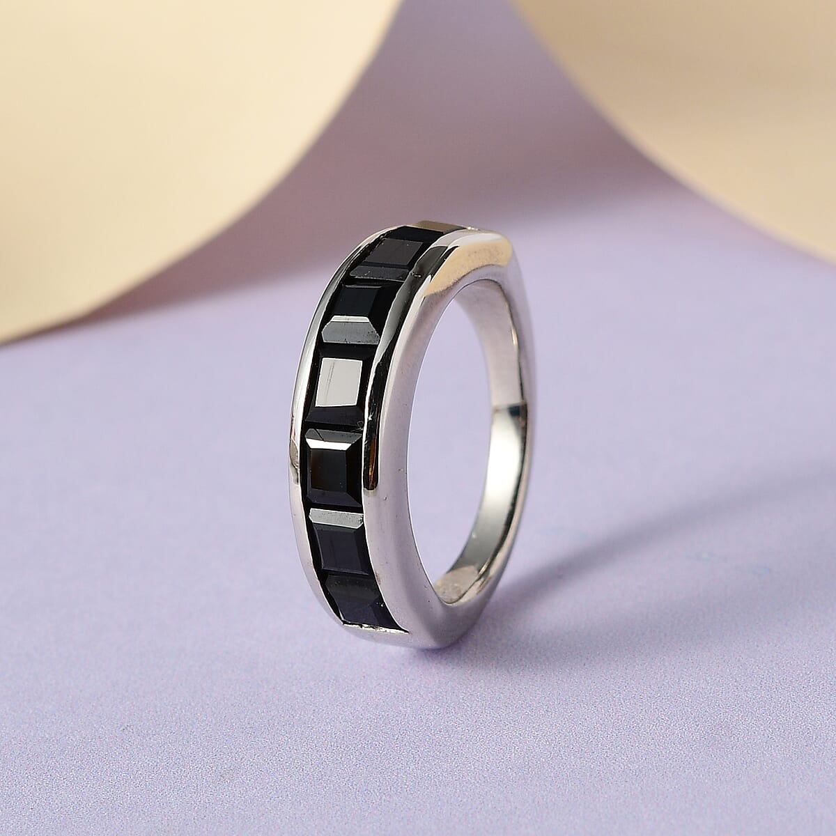 Thai Black Spinel Half Eternity Band Ring in Platinum Over Bronze (Size 10.0) 3.50 ctw image number 1