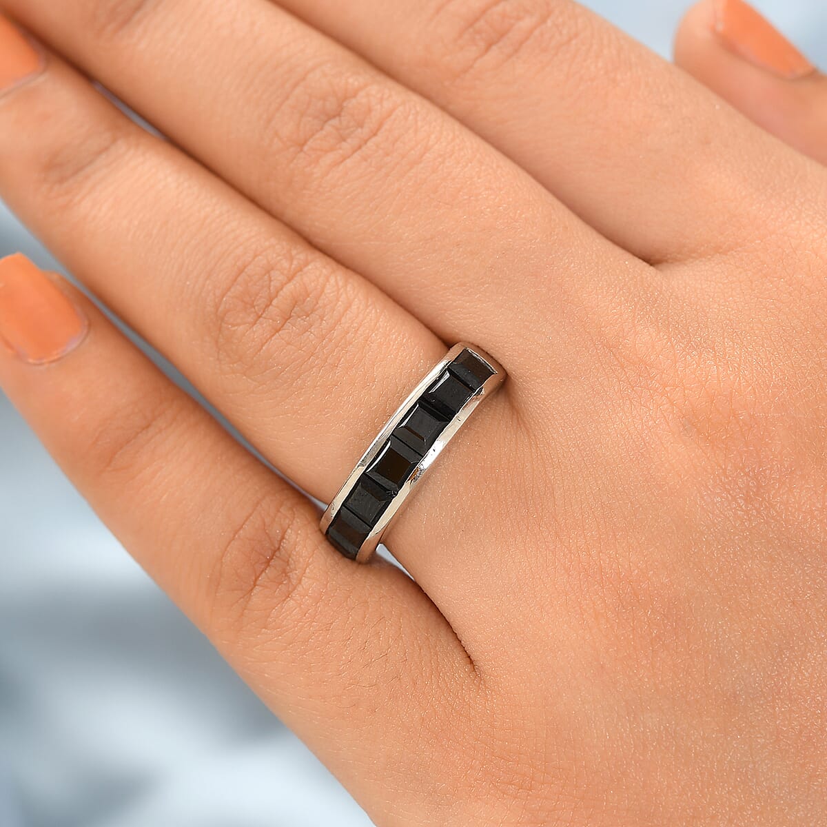 Thai Black Spinel Half Eternity Band Ring in Platinum Over Bronze (Size 10.0) 3.50 ctw image number 2