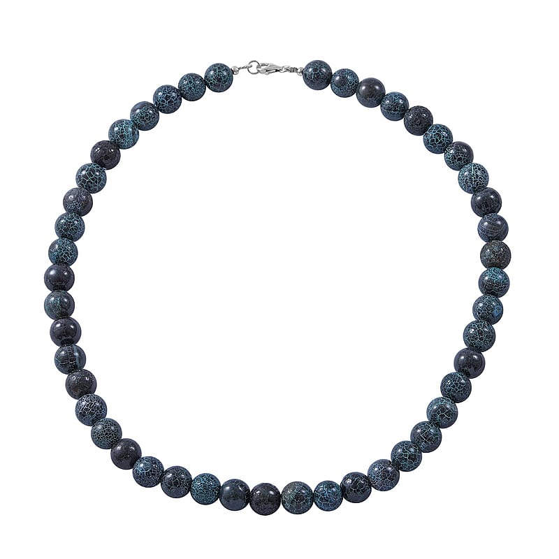 Green Cracled Dream Agate 250.00 ctw Beaded Necklace 18 Inches in Sterling Silver