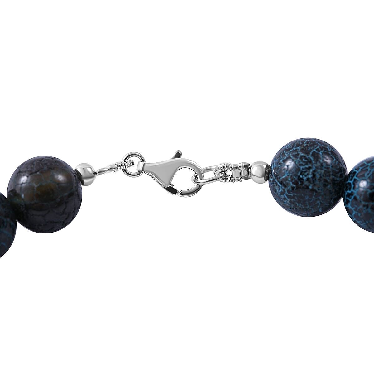 Blue Cracked Dream Crab Agate 12mm Beaded Necklace 18 Inches in Sterling Silver 250.00 ctw image number 3