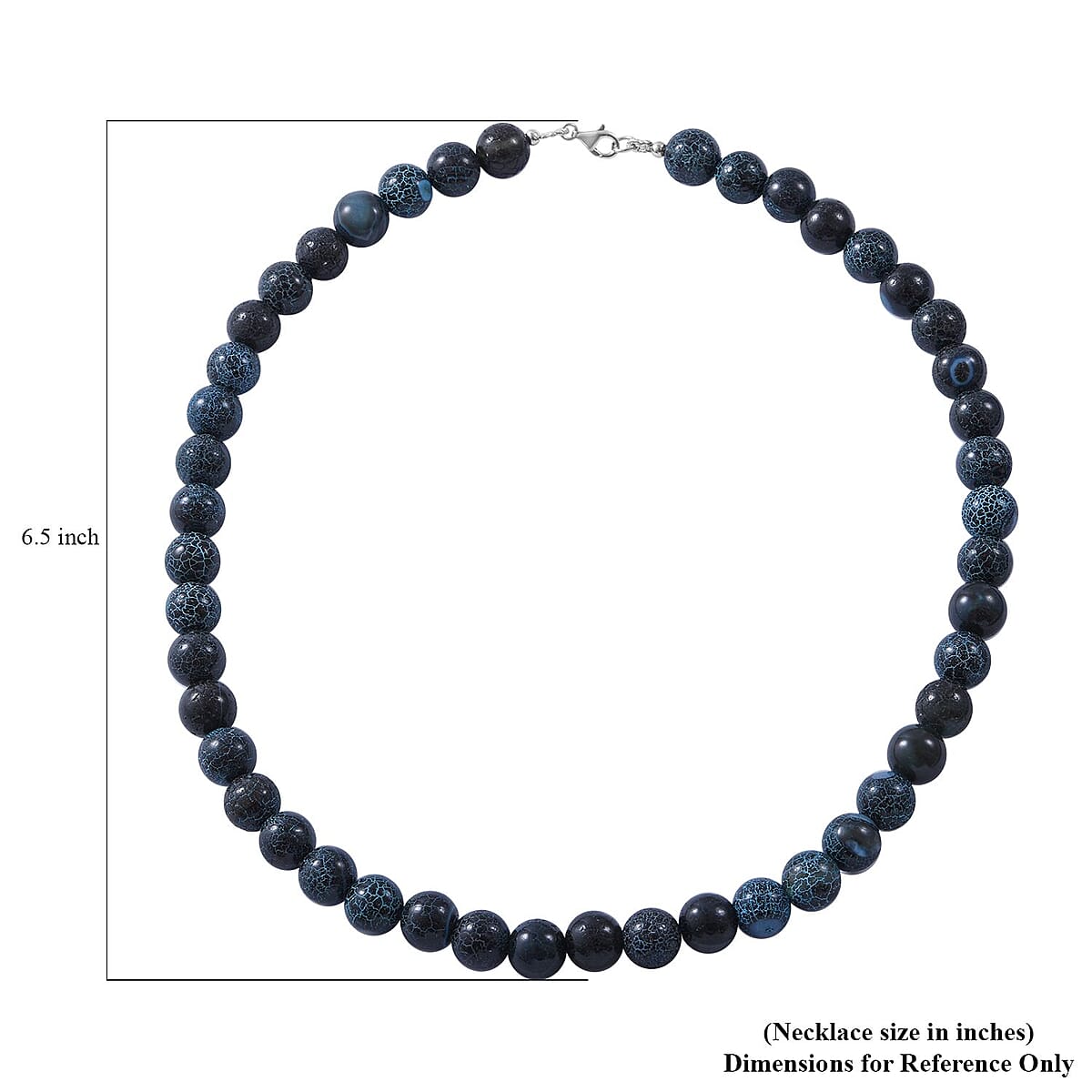 Blue Cracked Dream Crab Agate 12mm Beaded Necklace 18 Inches in Sterling Silver 250.00 ctw image number 4