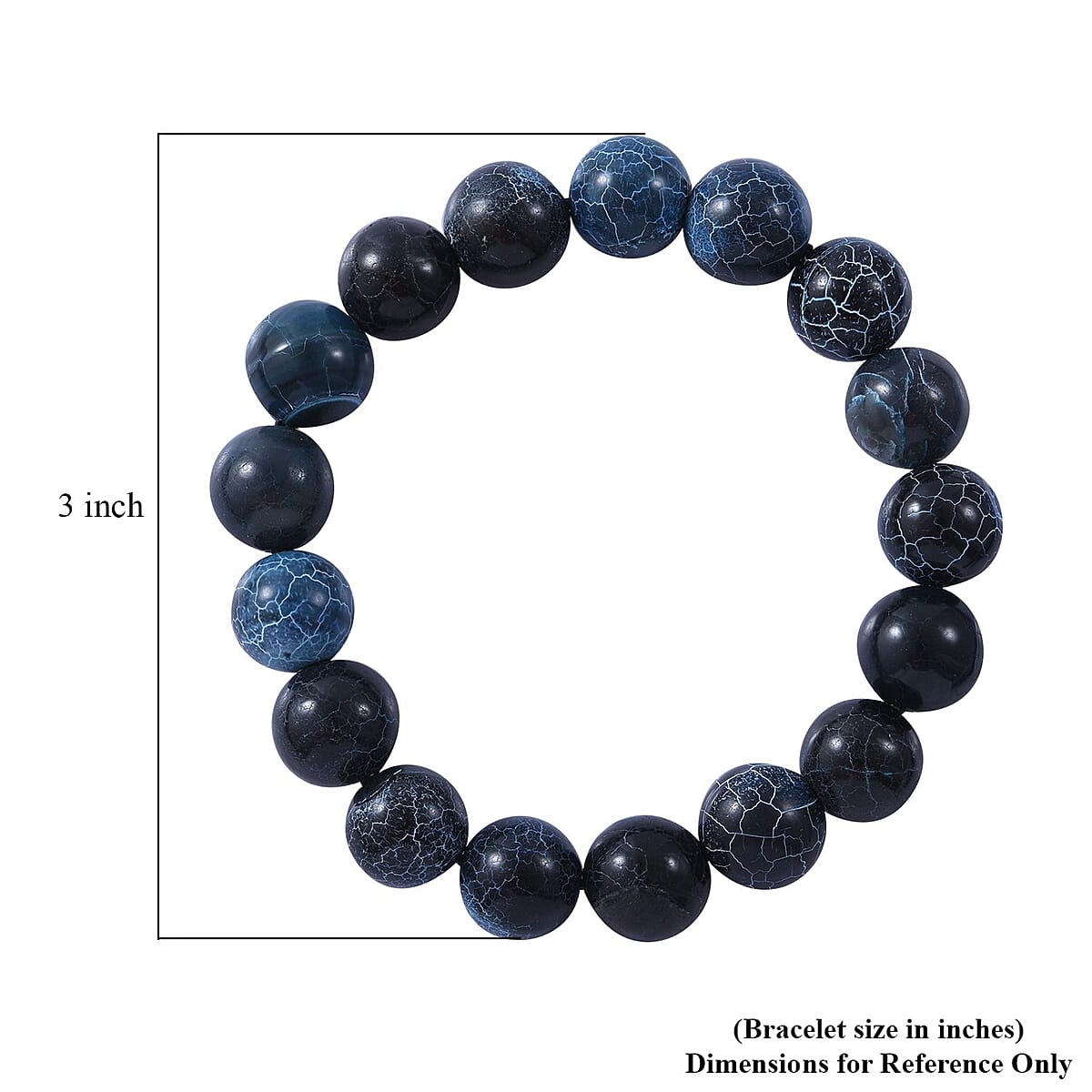 Blue Cracked Dream Crab Agate 12mm Beaded Stretch Bracelet 150.00 ctw image number 3