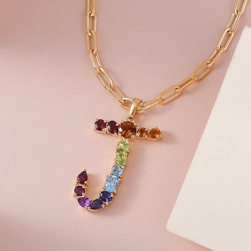 Multi Gemstone 3.00 ctw Necklace in 18K Vermeil Yellow Gold Over Sterling Silver 18 Inches