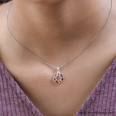 Multi Sapphire Cluster Pendant in Sterling Silver 2.10 ctw