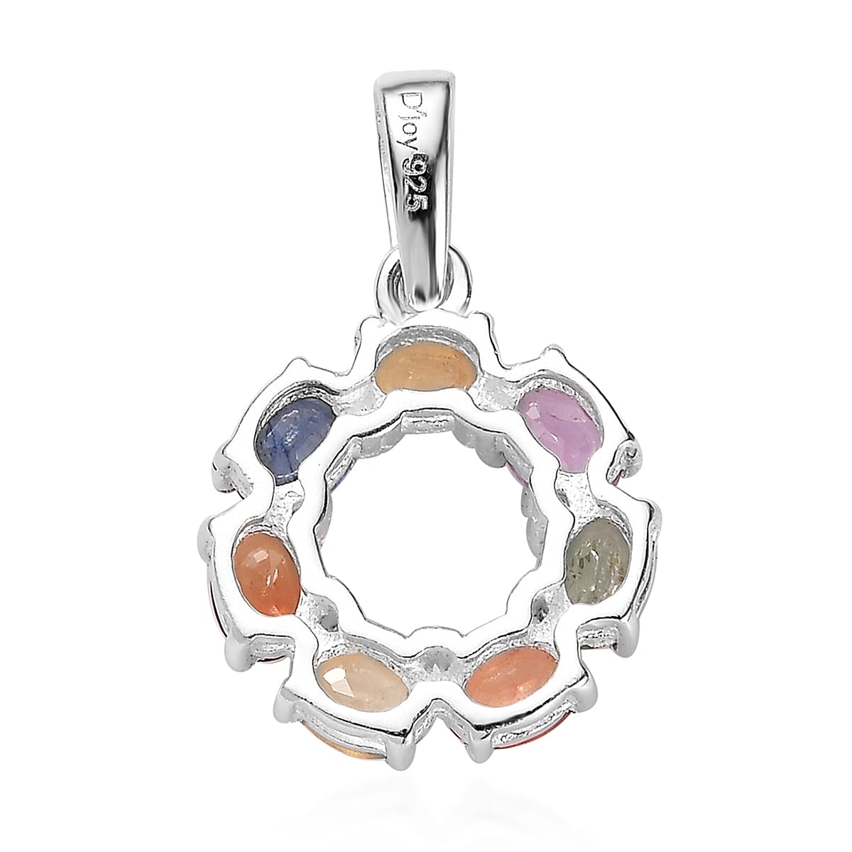 Multi Sapphire Cluster Pendant in Sterling Silver 2.10 ctw