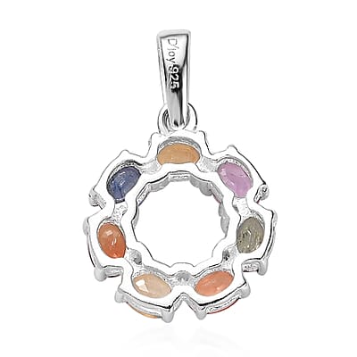 Multi Sapphire Cluster Pendant in Sterling Silver 2.10 ctw