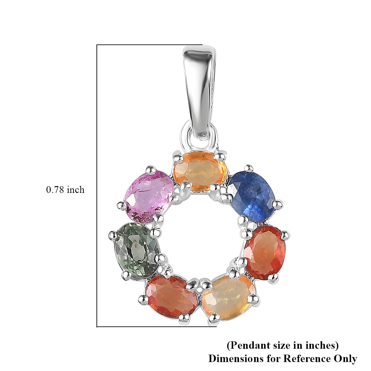 Multi Sapphire Cluster Pendant in Sterling Silver 2.10 ctw