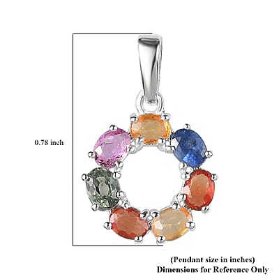 Multi Sapphire Cluster Pendant in Sterling Silver 2.10 ctw