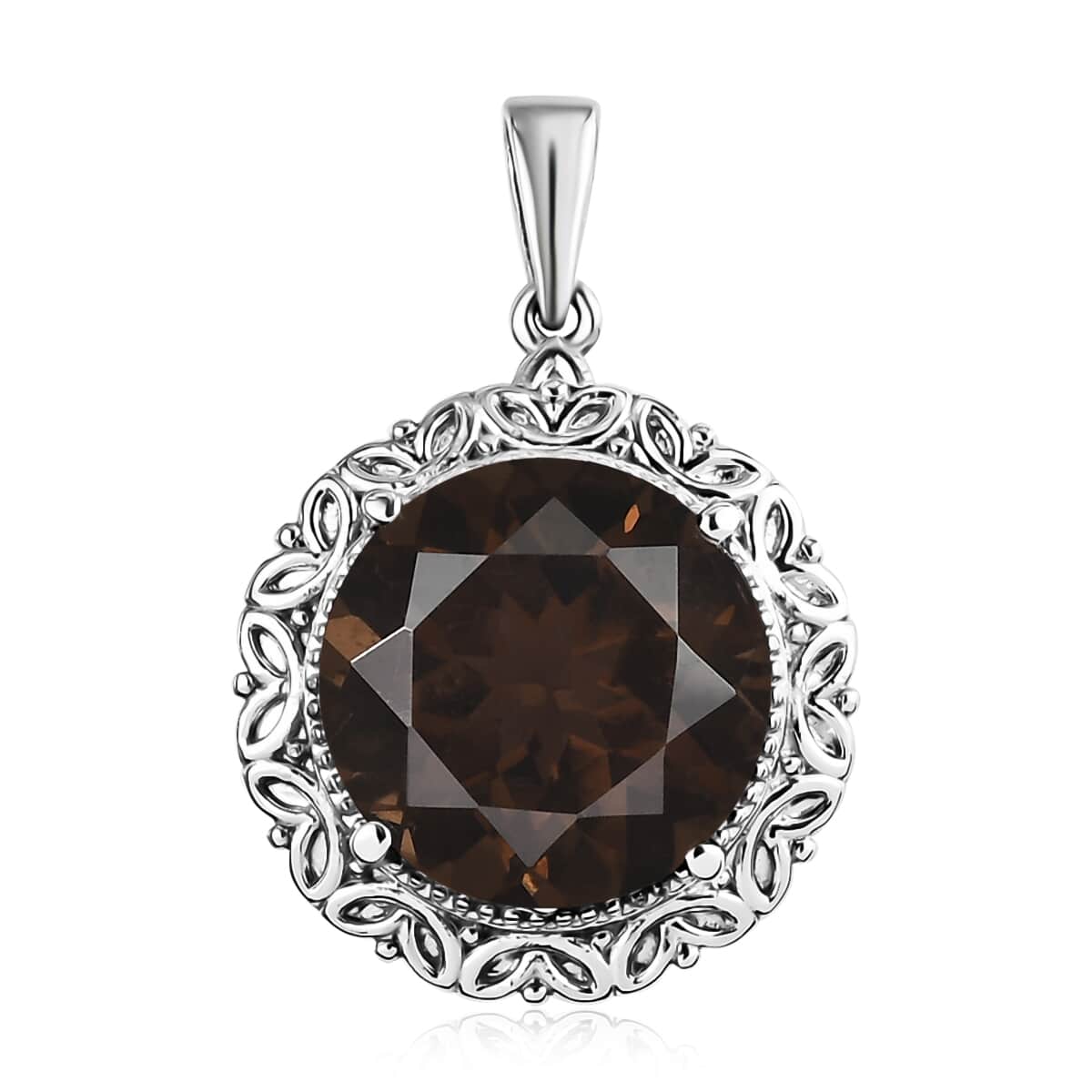 Brazilian Smoky Quartz Solitaire Pendant in Stainless Steel 10.00 ctw , Tarnish-Free, Waterproof, Sweat Proof Jewelry image number 0