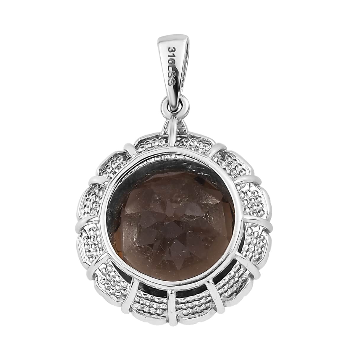 Brazilian Smoky Quartz Solitaire Pendant in Stainless Steel 10.00 ctw , Tarnish-Free, Waterproof, Sweat Proof Jewelry image number 4