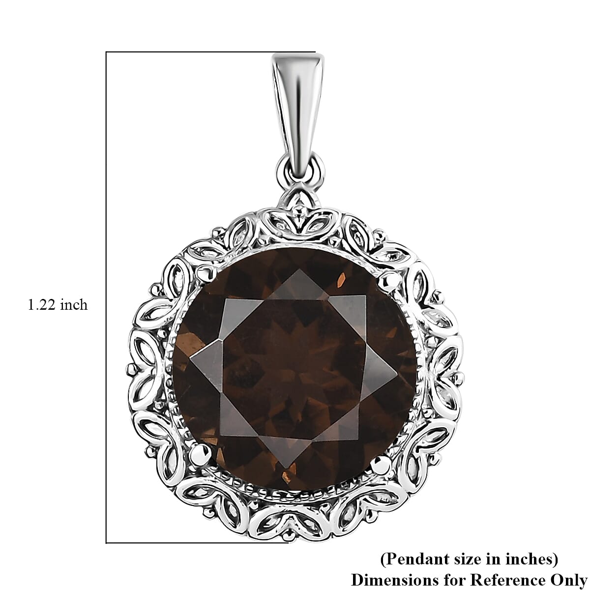 Brazilian Smoky Quartz Solitaire Pendant in Stainless Steel 10.00 ctw , Tarnish-Free, Waterproof, Sweat Proof Jewelry