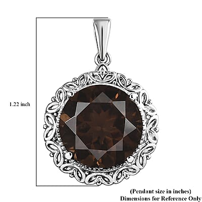 Brazilian Smoky Quartz Solitaire Pendant in Stainless Steel 10.00 ctw , Tarnish-Free, Waterproof, Sweat Proof Jewelry