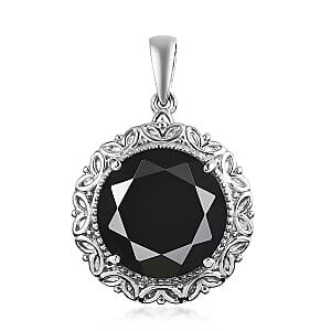 Thai Black Spinel Solitaire Pendant in Stainless Steel 10.35 ctw , Tarnish-Free, Waterproof, Sweat Proof Jewelry